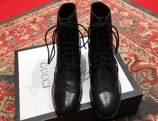 Gucci Black Leather Ankle Boot with Web and Bee