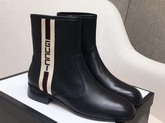 Gucci Black Leather Ankle Boot with White and Black Web