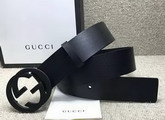 Gucci Black Leather Belt with Black Interlocking G Buckle