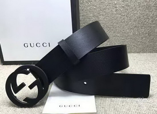 Gucci Black Leather Belt with Black Interlocking G Buckle