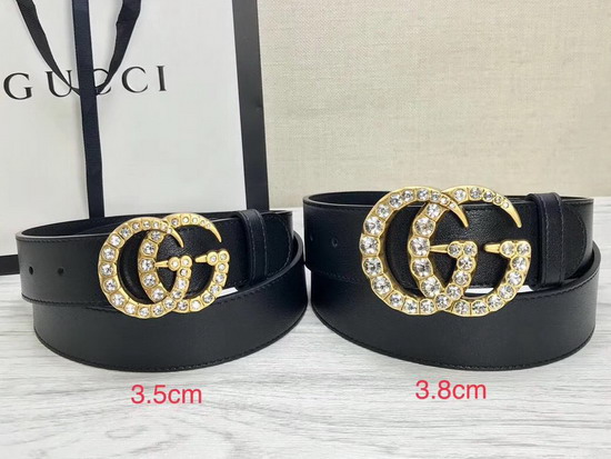 Gucci Black Leather Belt with Crystal Double G Buckle