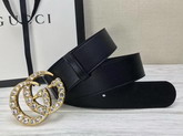 Gucci Black Leather Belt with Crystal Double G Buckle