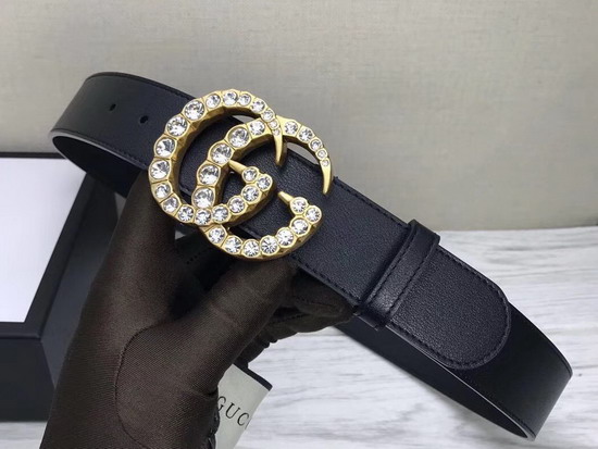 Gucci Black Leather Belt with Crystal Double G Buckle