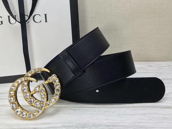 Gucci Black Leather Belt with Crystal Double G Buckle