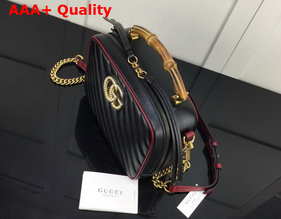 Gucci Black Leather GG Marmont Small Shoulder Bag with Bamboo Handle 602270 Replica