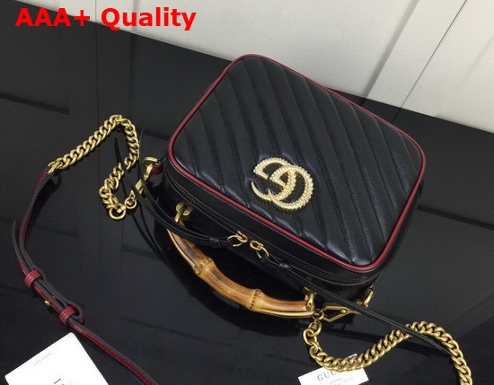 Gucci Black Leather GG Marmont Small Shoulder Bag with Bamboo Handle 602270 Replica