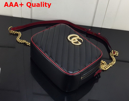 Gucci Black Leather GG Marmont Small Shoulder Bag with Bamboo Handle 602270 Replica