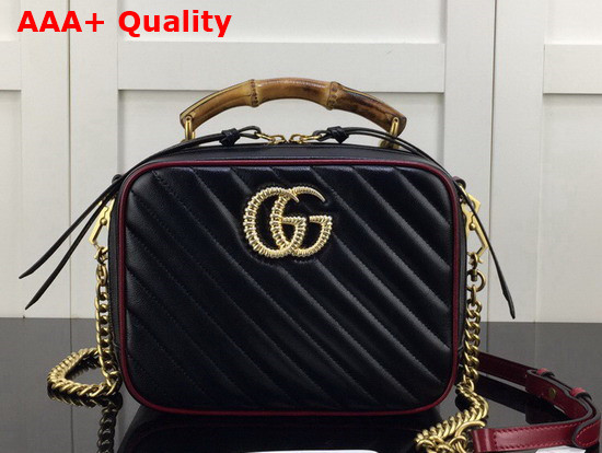 Gucci Black Leather GG Marmont Small Shoulder Bag with Bamboo Handle 602270 Replica