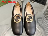 Gucci Blonde Womens Ballet Flat in Black Leather 723395 Replica