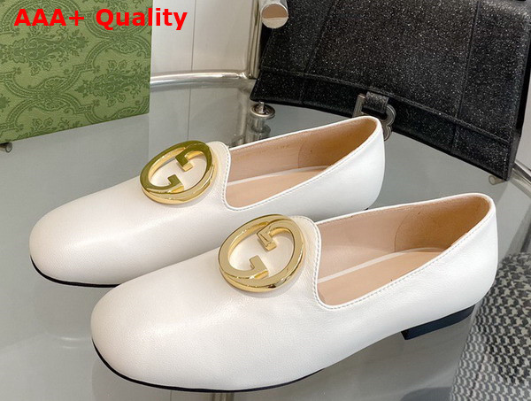 Gucci Blonde Womens Ballet Flat in White Leather 723395 Replica