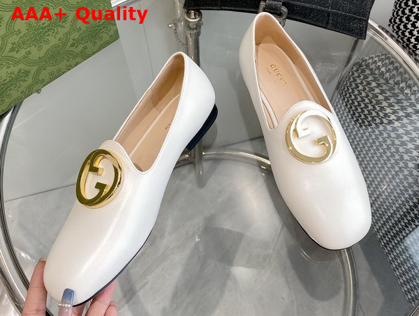 Gucci Blonde Womens Ballet Flat in White Leather 723395 Replica