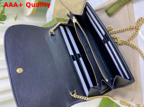 Gucci Blondie Continental Chain Wallet in Black Leather 725215 Replica