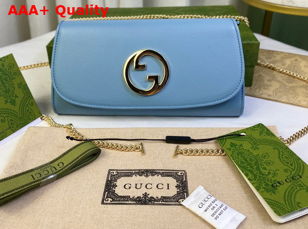 Gucci Blondie Continental Chain Wallet in Light Blue Leather 725215 Replica