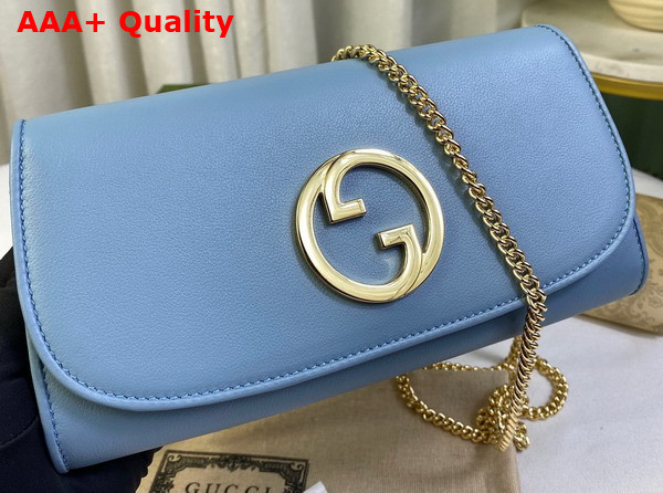 Gucci Blondie Continental Chain Wallet in Light Blue Leather 725215 Replica