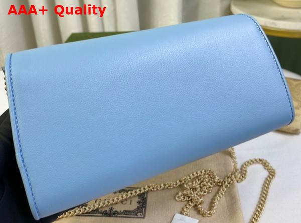 Gucci Blondie Continental Chain Wallet in Light Blue Leather 725215 Replica