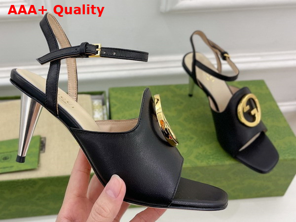 Gucci Blondie Heeled Sandal in Black Leather 723392 Replica