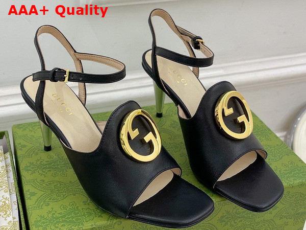 Gucci Blondie Heeled Sandal in Black Leather 723392 Replica