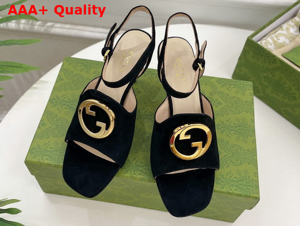 Gucci Blondie Heeled Sandal in Blue Suede 723392 Replica