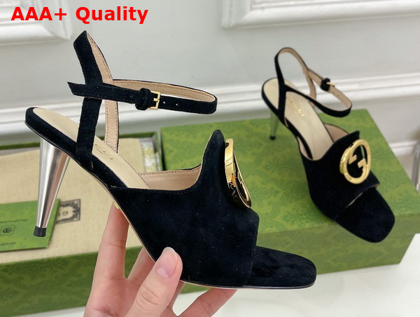 Gucci Blondie Heeled Sandal in Blue Suede 723392 Replica