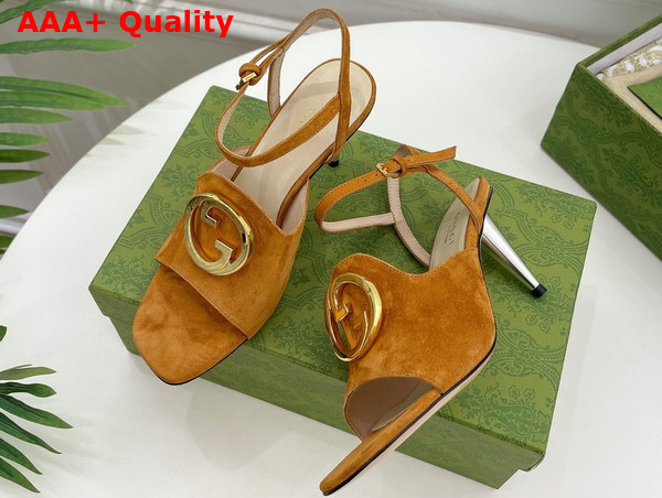 Gucci Blondie Heeled Sandal in Brown Suede 723392 Replica