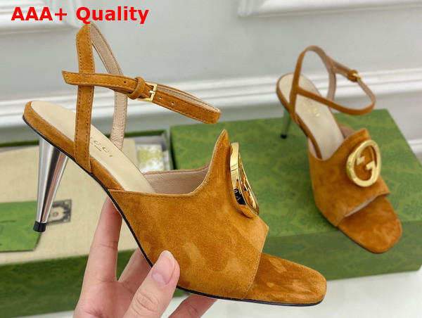 Gucci Blondie Heeled Sandal in Brown Suede 723392 Replica