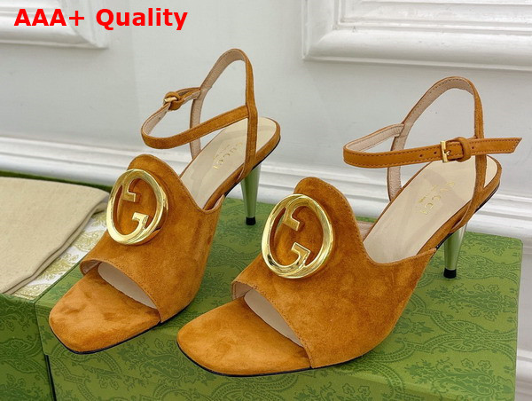 Gucci Blondie Heeled Sandal in Brown Suede 723392 Replica