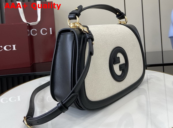 Gucci Blondie Medium Top Handle Bag in Natural Canvas and Black Leather Trim 815716 Replica