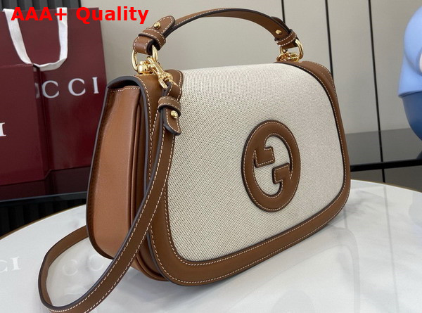 Gucci Blondie Medium Top Handle Bag in Natural Canvas and Brown Leather Trim 815716 Replica