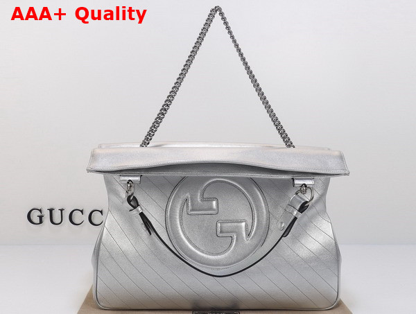 Gucci Blondie Medium Tote Bag in Silver Lame Leather 751516 Replica