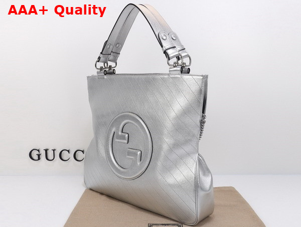 Gucci Blondie Medium Tote Bag in Silver Lame Leather 751516 Replica