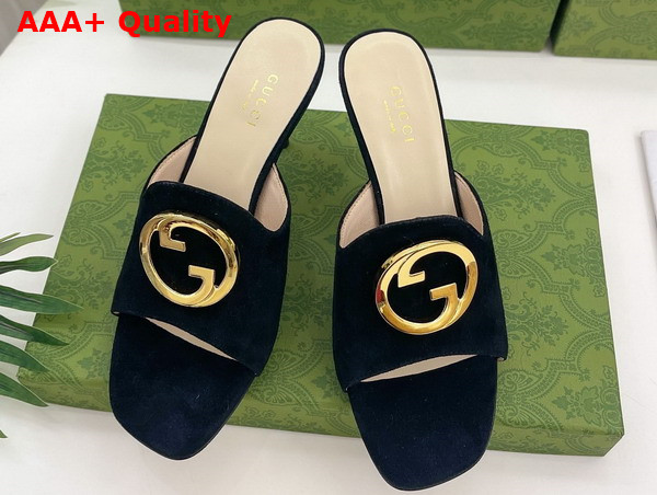 Gucci Blondie Slide Sandal in Black Suede 723391 Replica