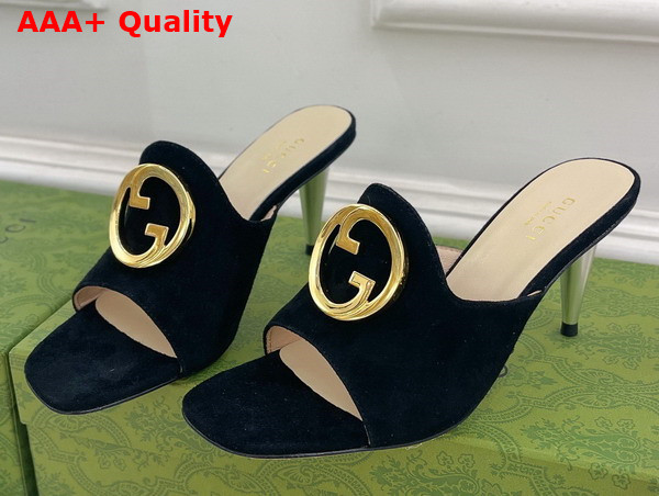 Gucci Blondie Slide Sandal in Black Suede 723391 Replica