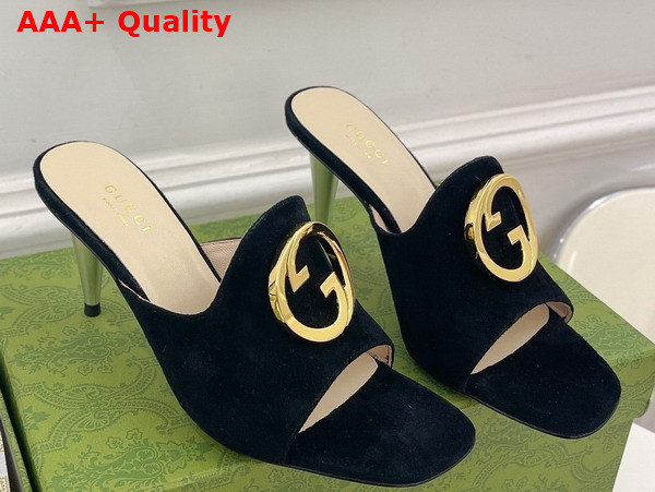 Gucci Blondie Slide Sandal in Black Suede 723391 Replica