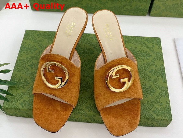 Gucci Blondie Slide Sandal in Brown Suede 723391 Replica