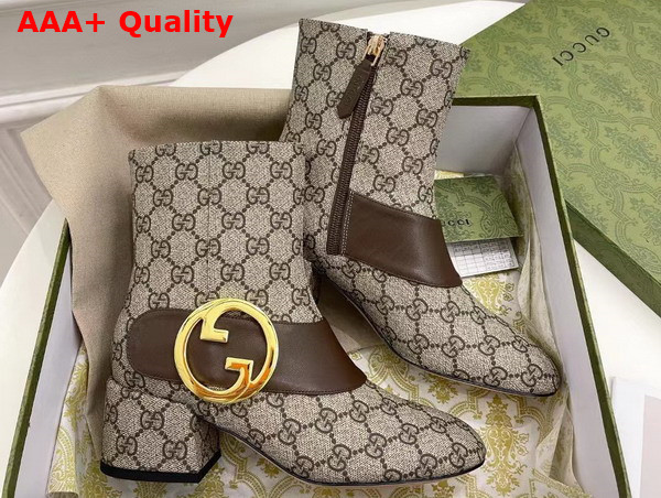 Gucci Blondie Womens Ankle Boot in Beige and Ebony GG Supreme Canvas 701706 Replica