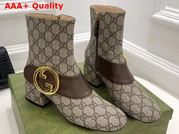 Gucci Blondie Womens Ankle Boot in Beige and Ebony GG Supreme Canvas 701706 Replica