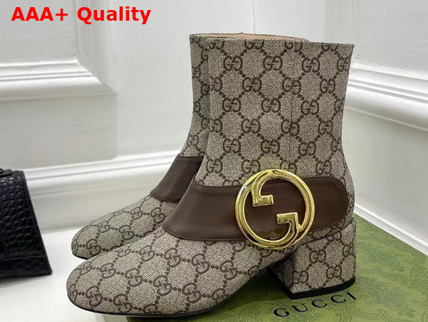 Gucci Blondie Womens Ankle Boot in Beige and Ebony GG Supreme Canvas 701706 Replica