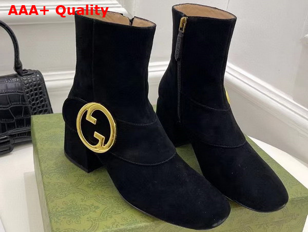 Gucci Blondie Womens Ankle Boot in Black Suede Leather 700016 Replica