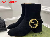 Gucci Blondie Womens Ankle Boot in Black Suede Leather 700016 Replica