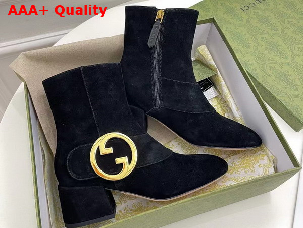 Gucci Blondie Womens Ankle Boot in Black Suede Leather 700016 Replica