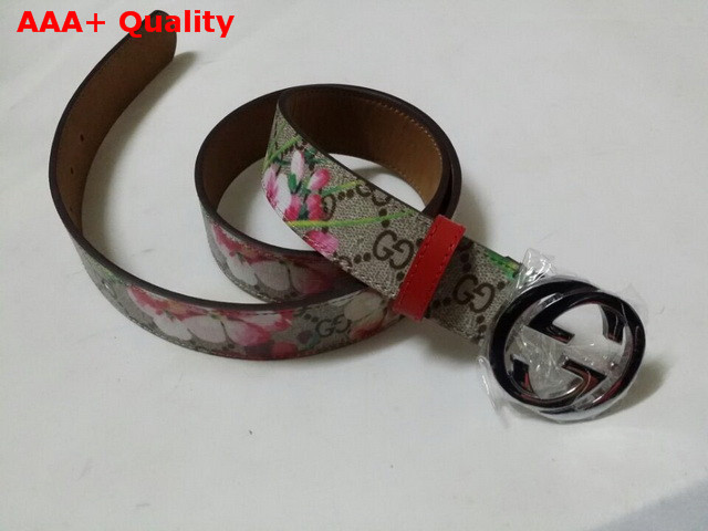 Gucci Blooms Print GG Supreme Belt Silver Interlocking G Buckle Replica