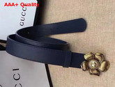 Gucci Blue Leather Belt with Metal Flower Replica