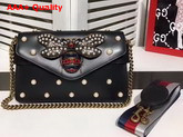 Gucci Broadway Leather Clutch in Black with Pearl Studs and Metal Bee Replica