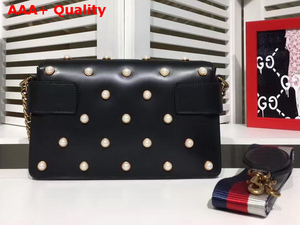 Gucci Broadway Leather Clutch in Black with Pearl Studs and Metal Bee Replica