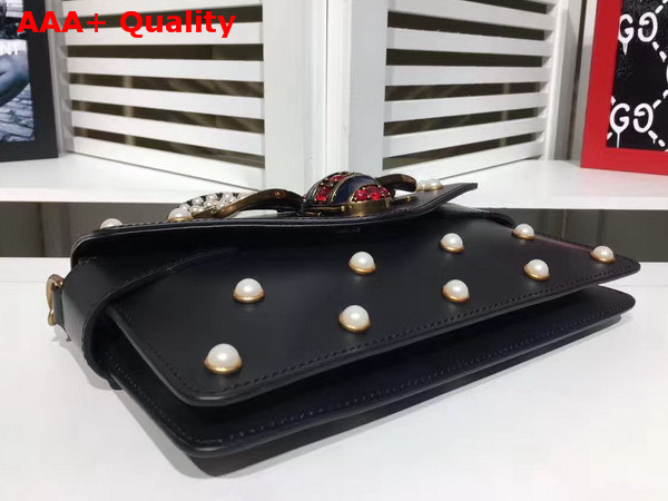 Gucci Broadway Leather Clutch in Black with Pearl Studs and Metal Bee Replica