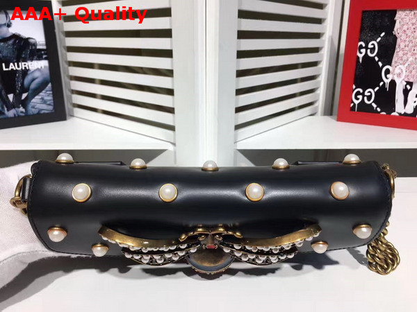 Gucci Broadway Leather Clutch in Black with Pearl Studs and Metal Bee Replica