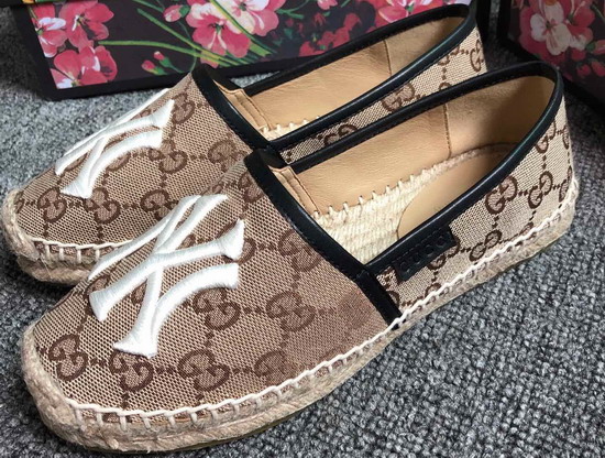 Gucci Brown GG Canvas Espadrille with NY Yankees Patch