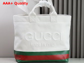 Gucci Canvas Tote Bag with Embossed Detail Natural Canvas with Green and Red Web Coated Trim 782741 Replica