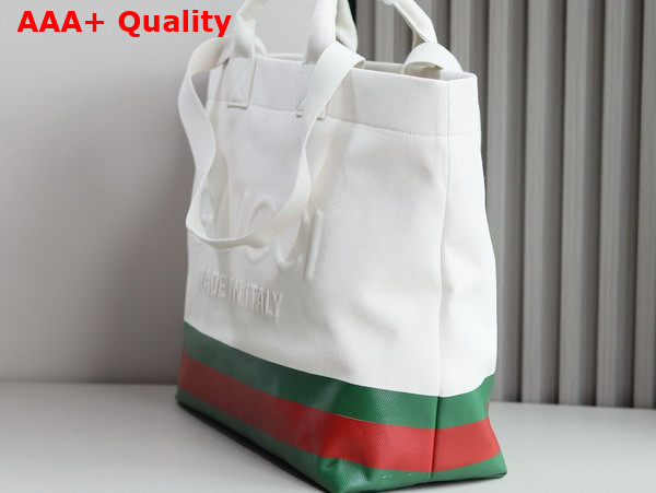 Gucci Canvas Tote Bag with Embossed Detail Natural Canvas with Green and Red Web Coated Trim 782741 Replica