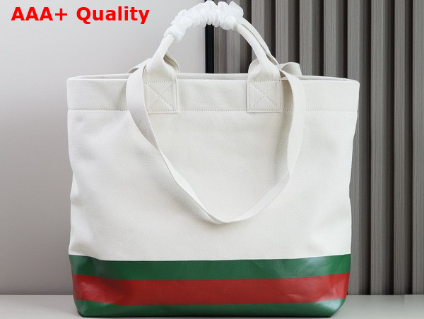 Gucci Canvas Tote Bag with Embossed Detail Natural Canvas with Green and Red Web Coated Trim 782741 Replica